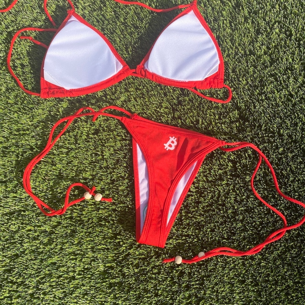 The Original Bitcoin Thong Bikini in Red - Picture 2 of 14